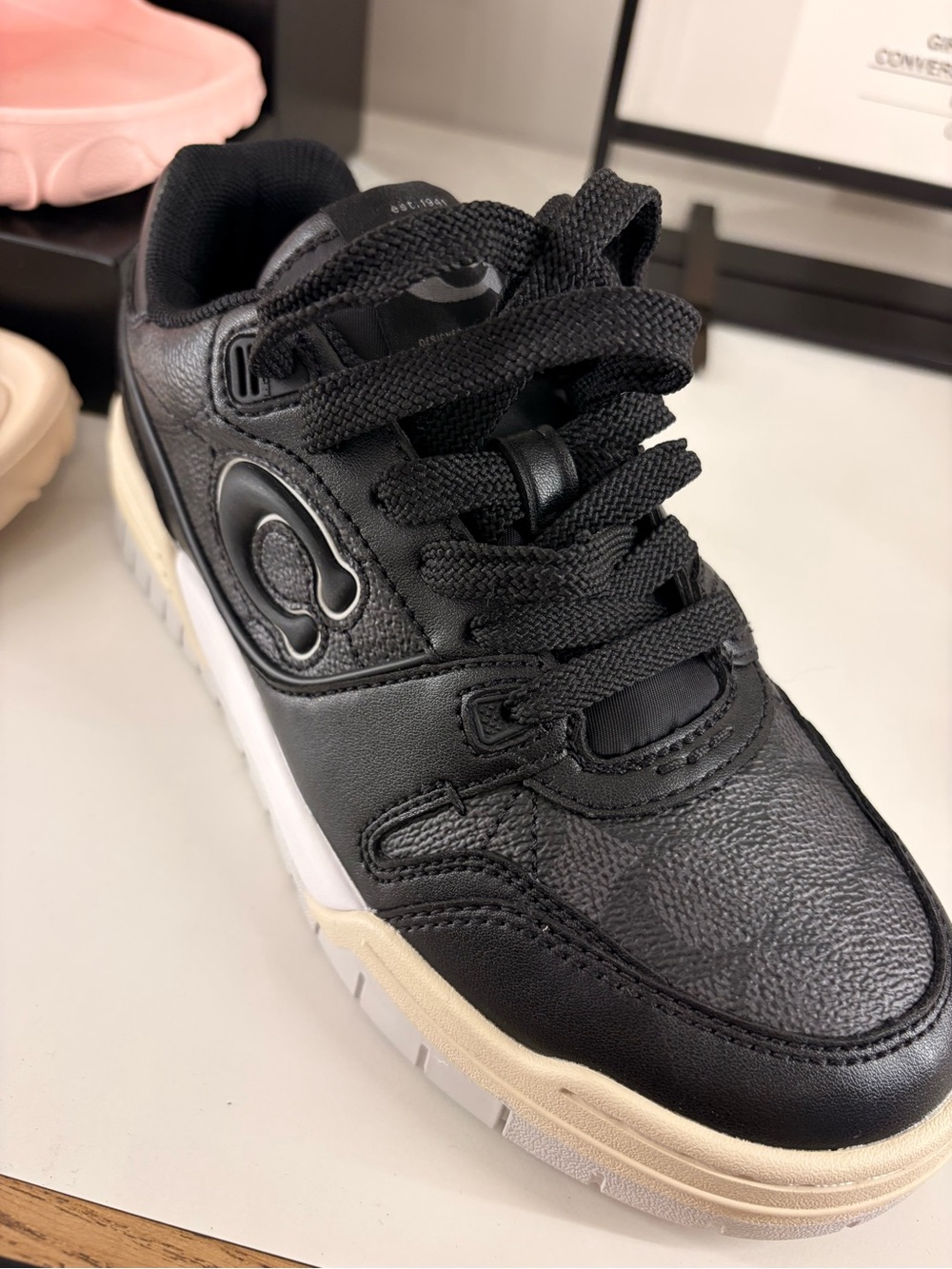 Coach women Black Leather Sneakers with Cream and White Sole new size 5 No Box